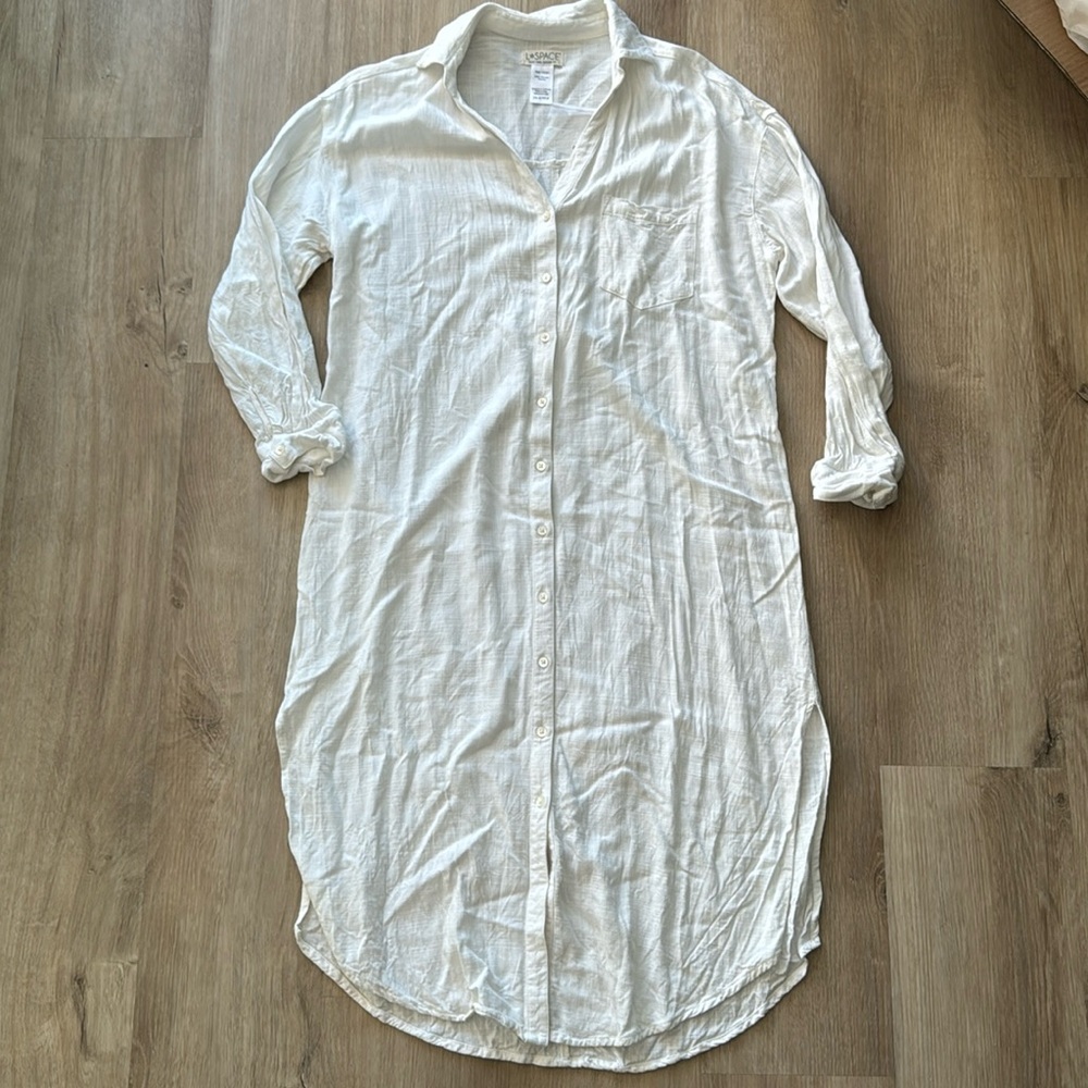 L*Space Button Down White Long Viscose Tunic sz XS